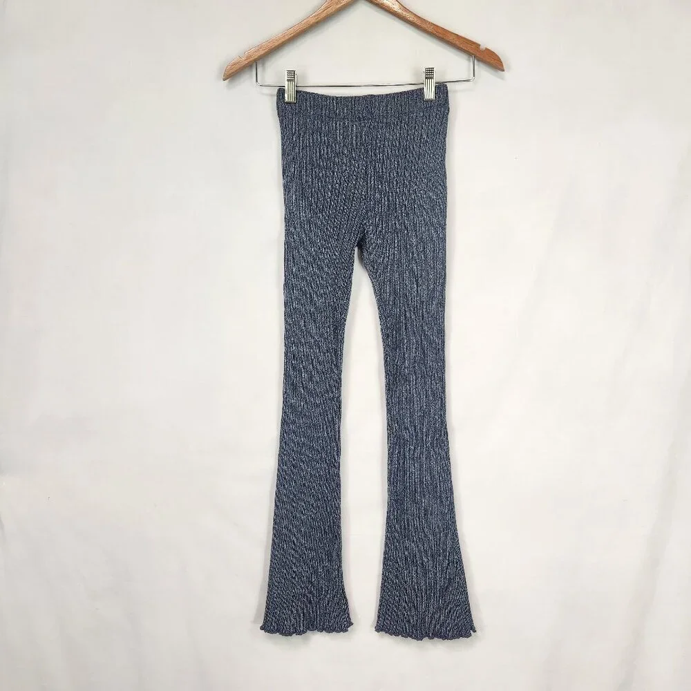 Zara Ribbed Knit Flare Bell Bottom Leggings Girls 13/14 Blue Gray Stretch